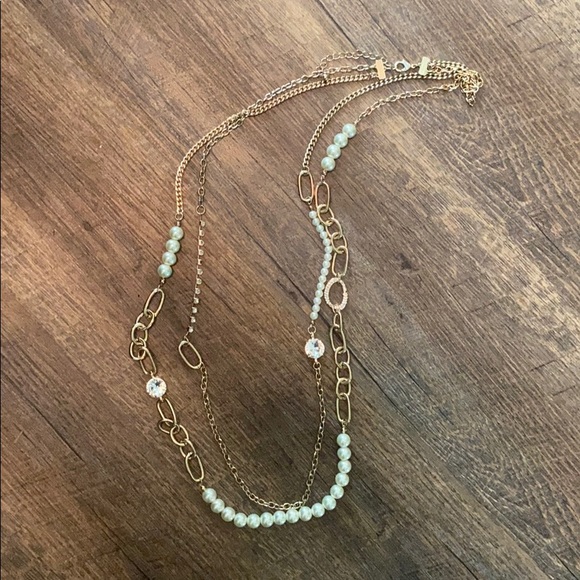 (CLOSET CLOSING FINAL SALE) Gold Pearl Diamond Flapper Gatsby 20's Necklace - Picture 4 of 5